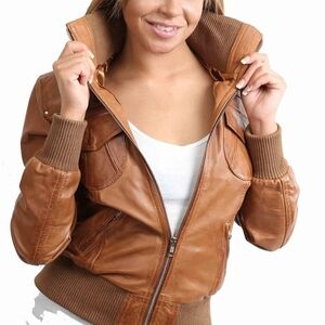 Ci Sono Tan Leather Jacket for Women